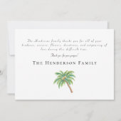 Simple Watercolor Tropical Palm Funeral Thank You Bedankkaart (Achterkant)