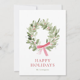 Simple Watercolor Wreath & Bow No Photo Feestdagenkaart