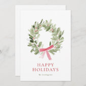 Simple Watercolor Wreath & Bow No Photo Feestdagenkaart (Voorkant / Achterkant)
