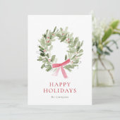 Simple Watercolor Wreath & Bow No Photo Feestdagenkaart (Staand voorkant)