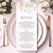 Simple Watercolour Eucalyptus White Rose Wedding Menu