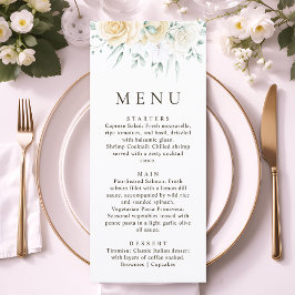Simple Watercolour Eucalyptus White Rose Wedding Menu