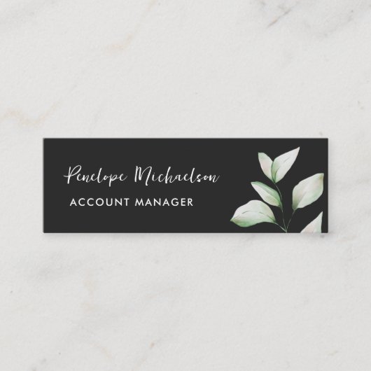 Simple Waterverf Botanical Leaves Script Black Mini Visitekaartje (Voorkant)