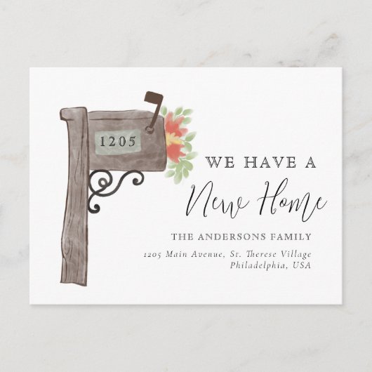 Simple Waterverf Brown Mailbox New Home Moving Aankondigingskaart (Voorkant)