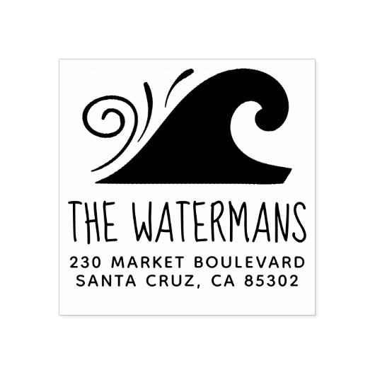 Simple Wave Familienaam & Retouradres Rubberstempel (Afrduk)