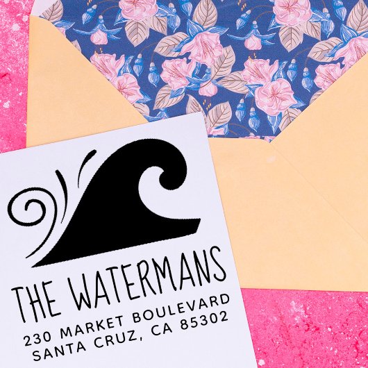 Simple Wave Familienaam & Retouradres Rubberstempel