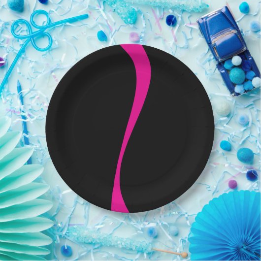 Simple Waves 2 in Magenta en Zwart Papieren Bordje (Feest)