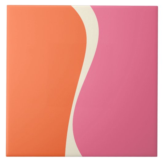 Simple Waves 2 in roze, Sinaasappel en crème Tegeltje (Voorkant)