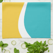 Simple Waves 2 in Turquoise, Geel en Wit Theedoek (Gevouwen)
