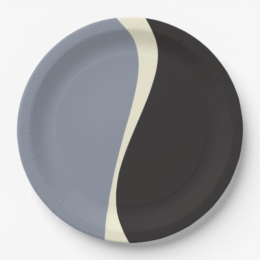 Simple Waves 2 in zwart, grijs en crème Papieren Bordje (Voorkant)