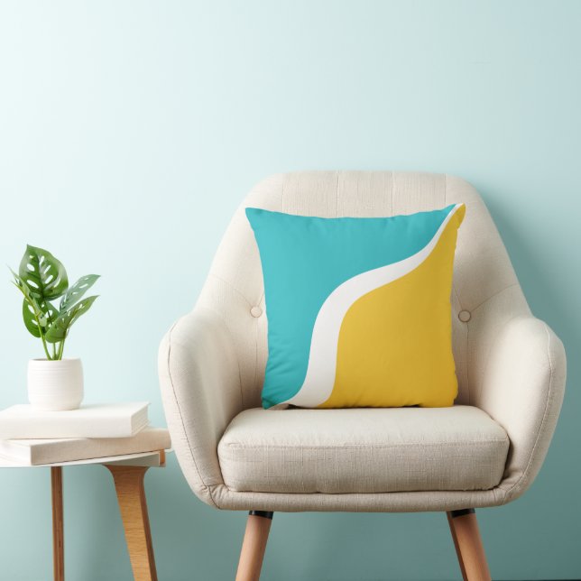 Simple Waves 3 - Turquoise en Geel Kussen (Stoel)