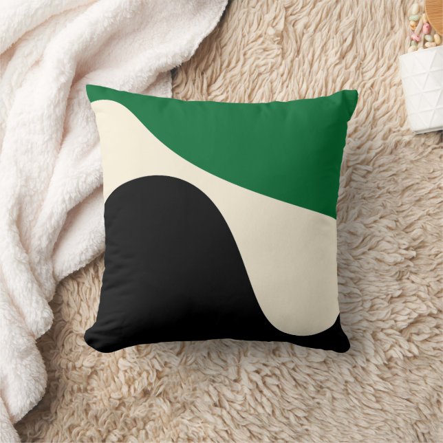 Simple Waves 4 in groen, crème en zwart Kussen (Deken)
