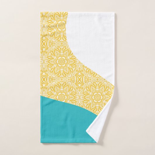 Simple Waves - Bloemenpatroon Turquoise en Geel Bad Handdoek (Handdoek)