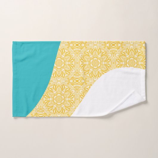 Simple Waves - Bloemenpatroon Turquoise en Geel Bad Handdoek (Handdoek)