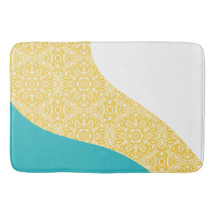 Simple Waves - Bloemenpatroon Turquoise en Geel Badmat