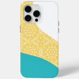 Simple Waves - Bloemenpatroon Turquoise en Geel iPhone 15 Pro Max Hoesje