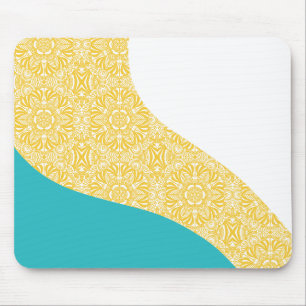Simple Waves - Bloemenpatroon Turquoise en Geel Muismat