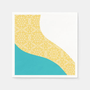 Simple Waves - Bloemenpatroon Turquoise en Geel Servet