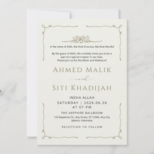 Simple Wavy Border Islamic Wedding Nikah Kaart (Voorkant)