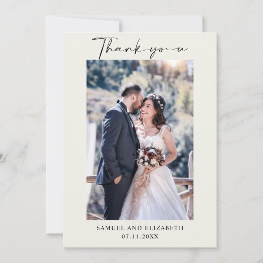 Simple Weddenschap Photo Script-kalligrafie Bedankkaart (Voorkant)