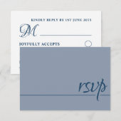Simple Weddenschap RSVP Calligraphy Dusty Blue Kaartje (Voorkant / Achterkant)
