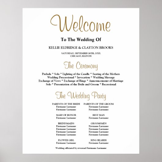 Simple Wedding Ceremony Program Poster (Voorkant)