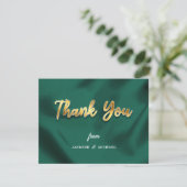 Simple Wedding Emerald Green & Gold Script Classic Bedankkaart (Staand voorkant)