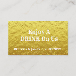 Simple Wedding Gold Free Drink Ticket Kaart