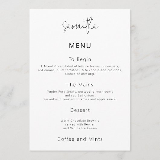 Simple Wedding Menu Card with Guest Name Kaart (Voorkant)