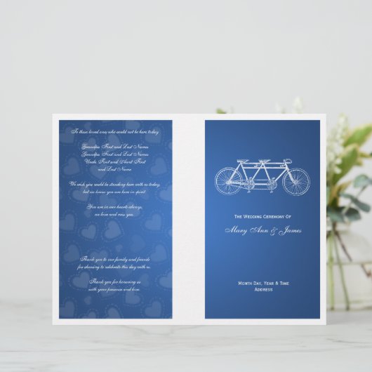 Simple Wedding Program Tandem Bike Blue (Staand voorkant)