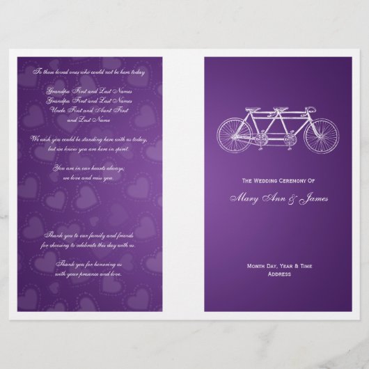 Simple Wedding Program Tandem Bike Paars (Voorkant)