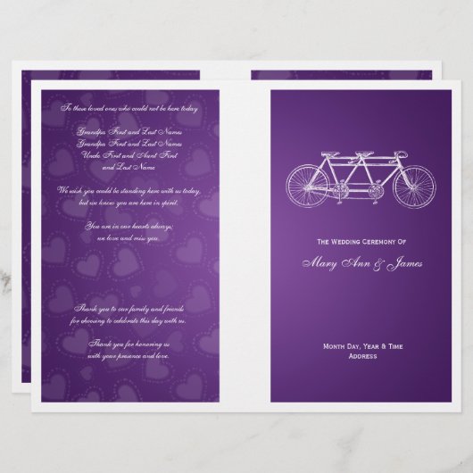 Simple Wedding Program Tandem Bike Paars (Voorkant / Achterkant)