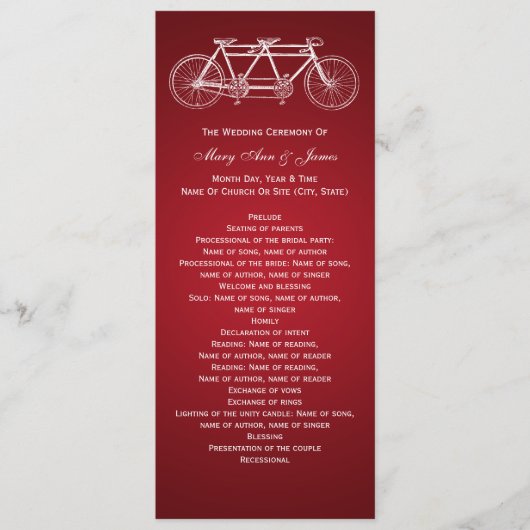 Simple Wedding Program Tandem Bike Red Programmakaart (Voorkant)