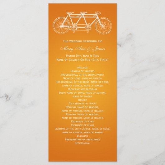 Simple Wedding Program Tandem Bike Sinaasappel Programmakaart (Voorkant)