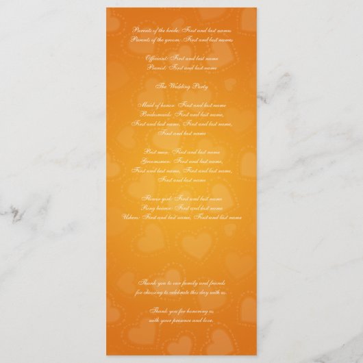 Simple Wedding Program Tandem Bike Sinaasappel Programmakaart (Achterkant)