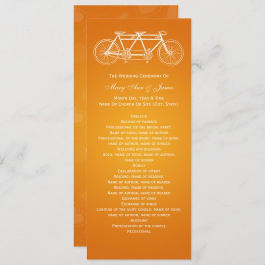 Simple Wedding Program Tandem Bike Sinaasappel Programmakaart (Voorkant / Achterkant)