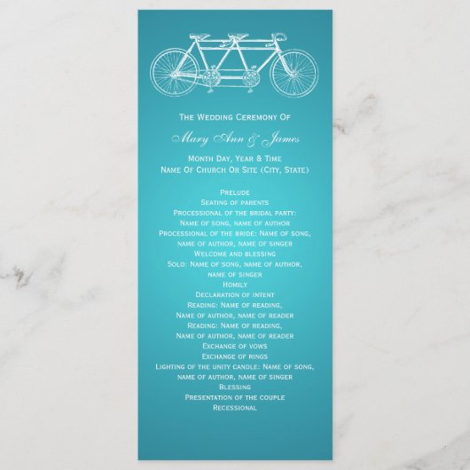 Simple Wedding Program Tandem Bike Turquoise Programmakaart (Voorkant)