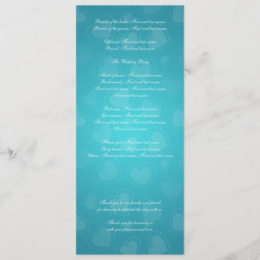 Simple Wedding Program Tandem Bike Turquoise Programmakaart (Achterkant)