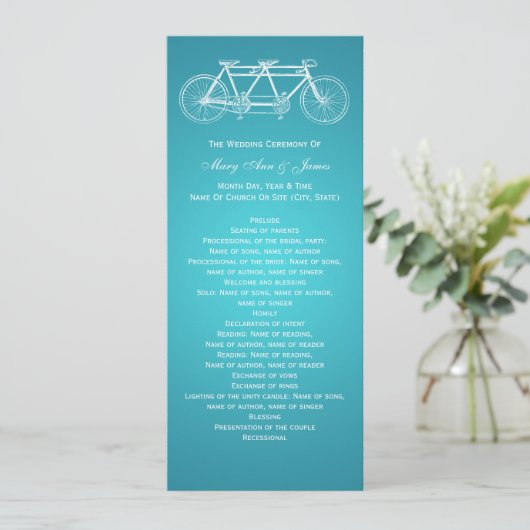 Simple Wedding Program Tandem Bike Turquoise Programmakaart (Staand voorkant)