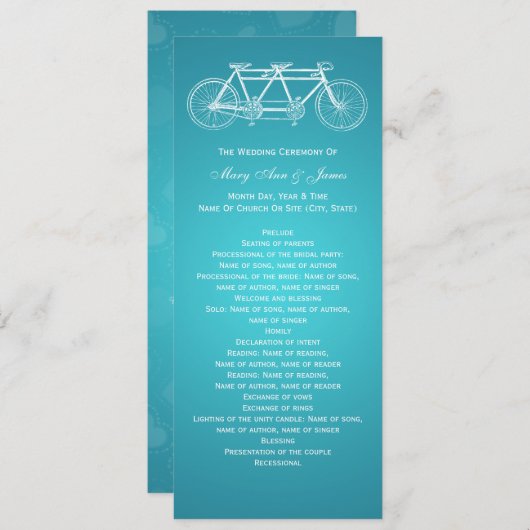 Simple Wedding Program Tandem Bike Turquoise Programmakaart (Voorkant / Achterkant)