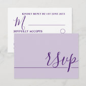 Simple Wedding RSVP Paars Lila Kaartje (Voorkant / Achterkant)