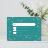 Simple Wedding Silver Confetti RSVP Blauwgroen Kaartje (Staand voorkant)