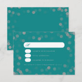 Simple Wedding Silver Confetti RSVP Blauwgroen Kaartje (Voorkant / Achterkant)