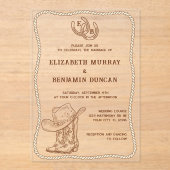 Simple Western Horseshoe Monogram Barn Wedding Acryl Uitnodigingen (Voorkant)