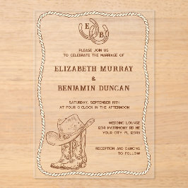 Simple Western Horseshoe Monogram Barn Wedding Acryl Uitnodigingen