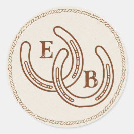 Simple Western Horseshoe Wedding Monogram Ronde Sticker