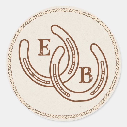 Simple Western Horseshoe Wedding Monogram Ronde Sticker (Voorkant)