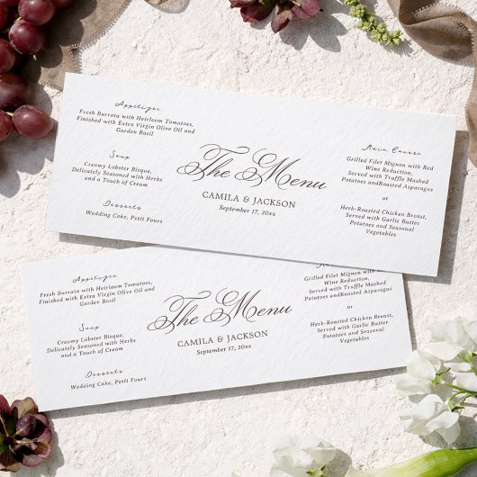 Simple White and Brown Wedding Menu Card Kaart