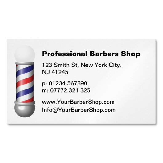 Simple White Barbers Pole Barbershop Business Card Magnetisch Visitekaartje (Voorkant)