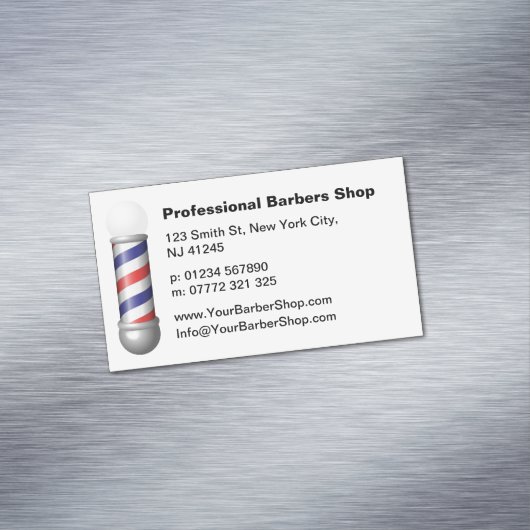 Simple White Barbers Pole Barbershop Business Card Magnetisch Visitekaartje (Voorbeeld)